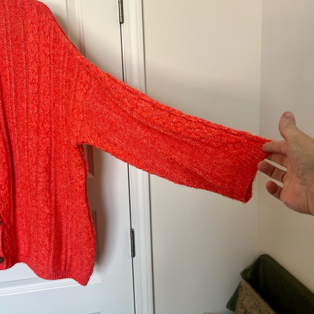 NATURAL LIFE Deep Orange Cable-Knit Button Cardigan - Picture 4 of 6